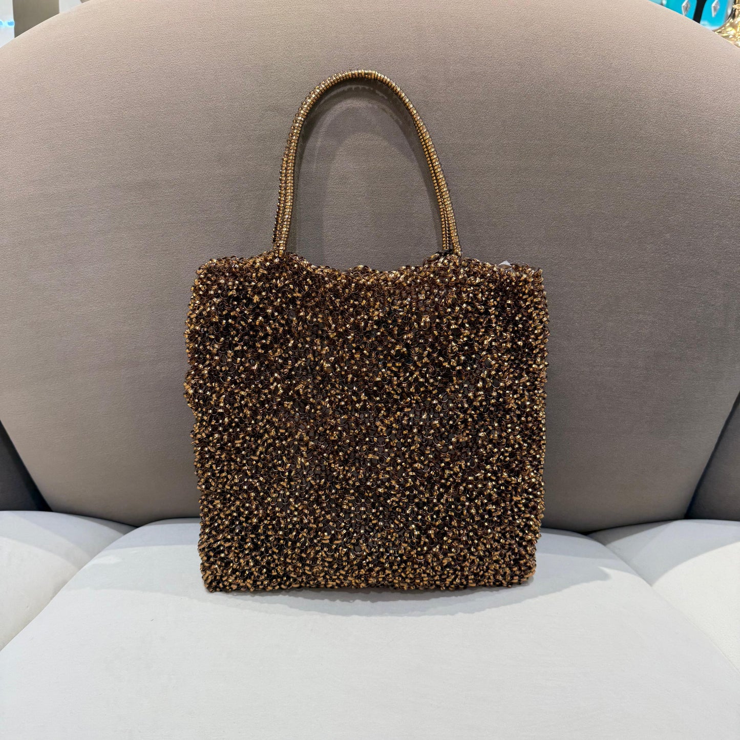 Anteprima 復古青銅色金屬絲針織豎款手提包