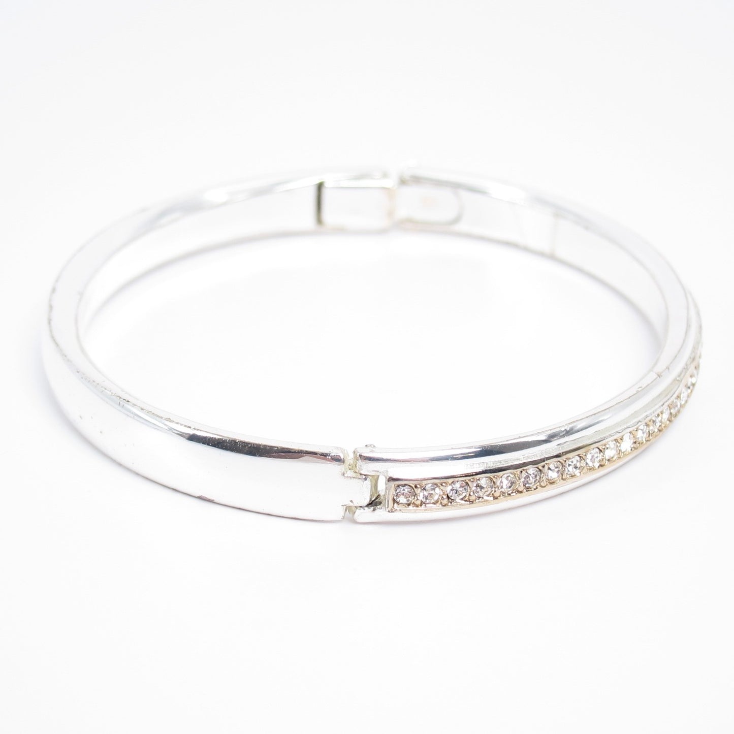 Monet Vintage Rhinestone Silver Hinged Bangle