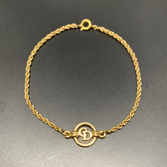 Christian Dior Vintage CD Logo in Circle Golden Bracelet