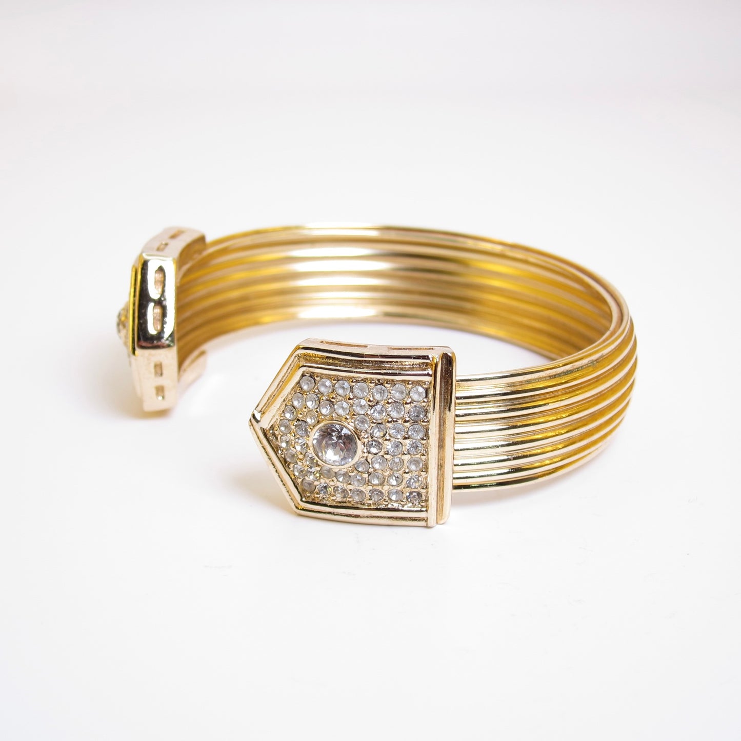 Christian Dior Vintage Stylish Rhinestone Golden Cuff Bangle