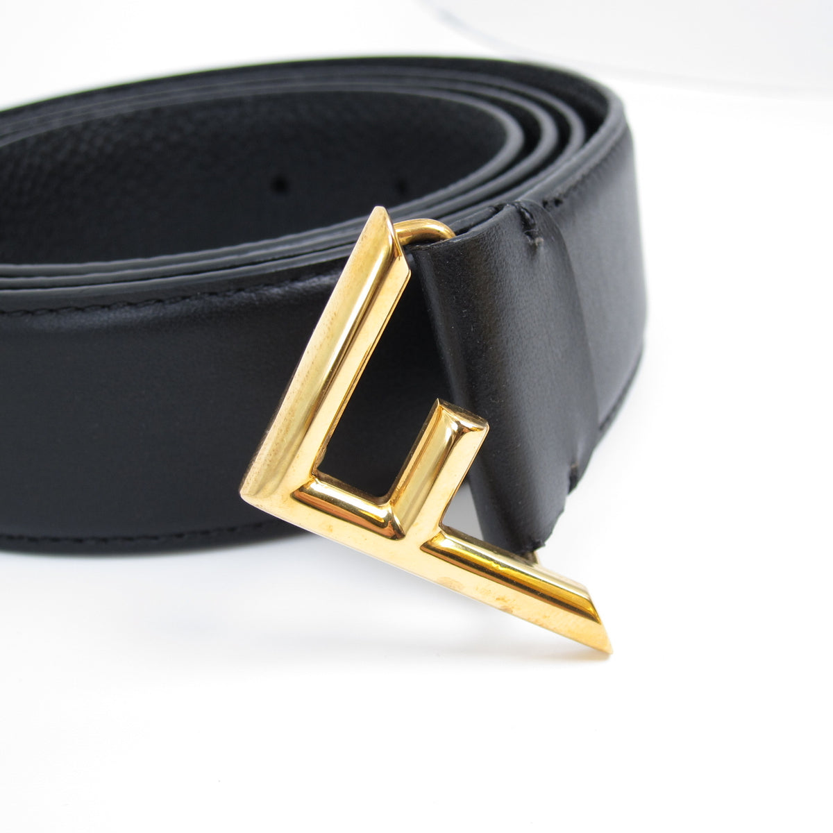 Fendi Vintage F Logo Golden Buckle Black Leather Belt