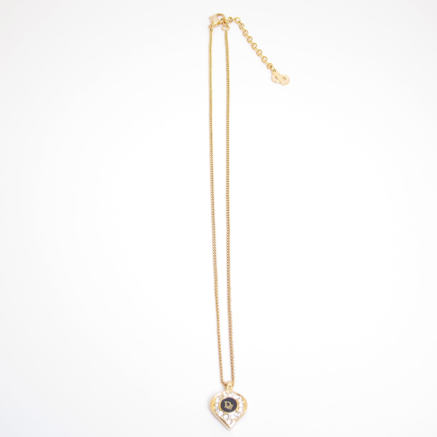 Christian Dior Vintage Dior Logo Black and Rhinestone Golden Necklace