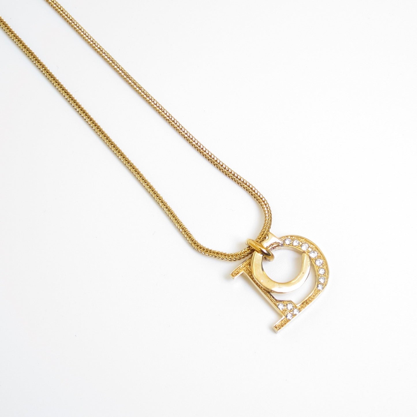 Christian Dior Vintage Crystal D Logo Necklace