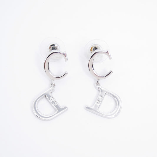Christian Dior Vintage CD Logo Silver Earrings
