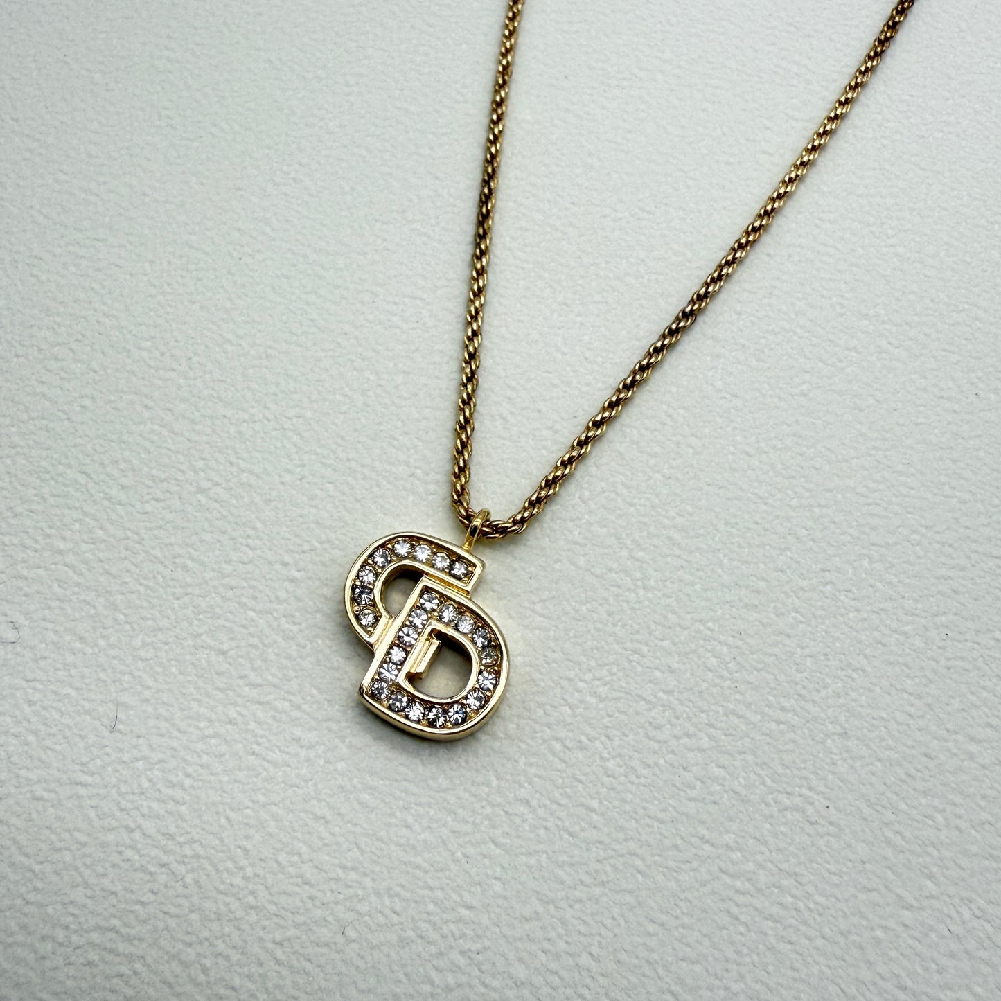 Christian Dior Vintage CD Logo with Rhinestone Golden Necklace
