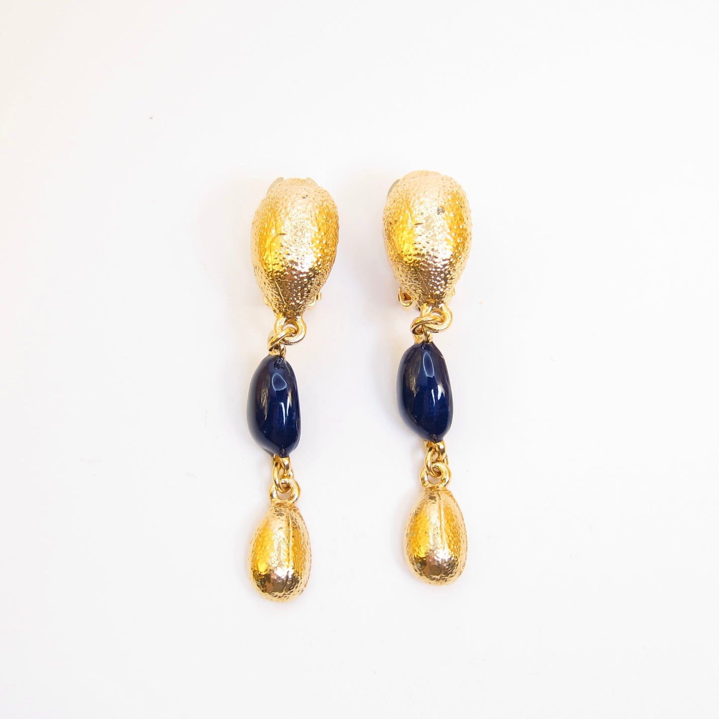 Yves Saint Laurent Vintage Blue and Golden Dangling Clip-on Earrings