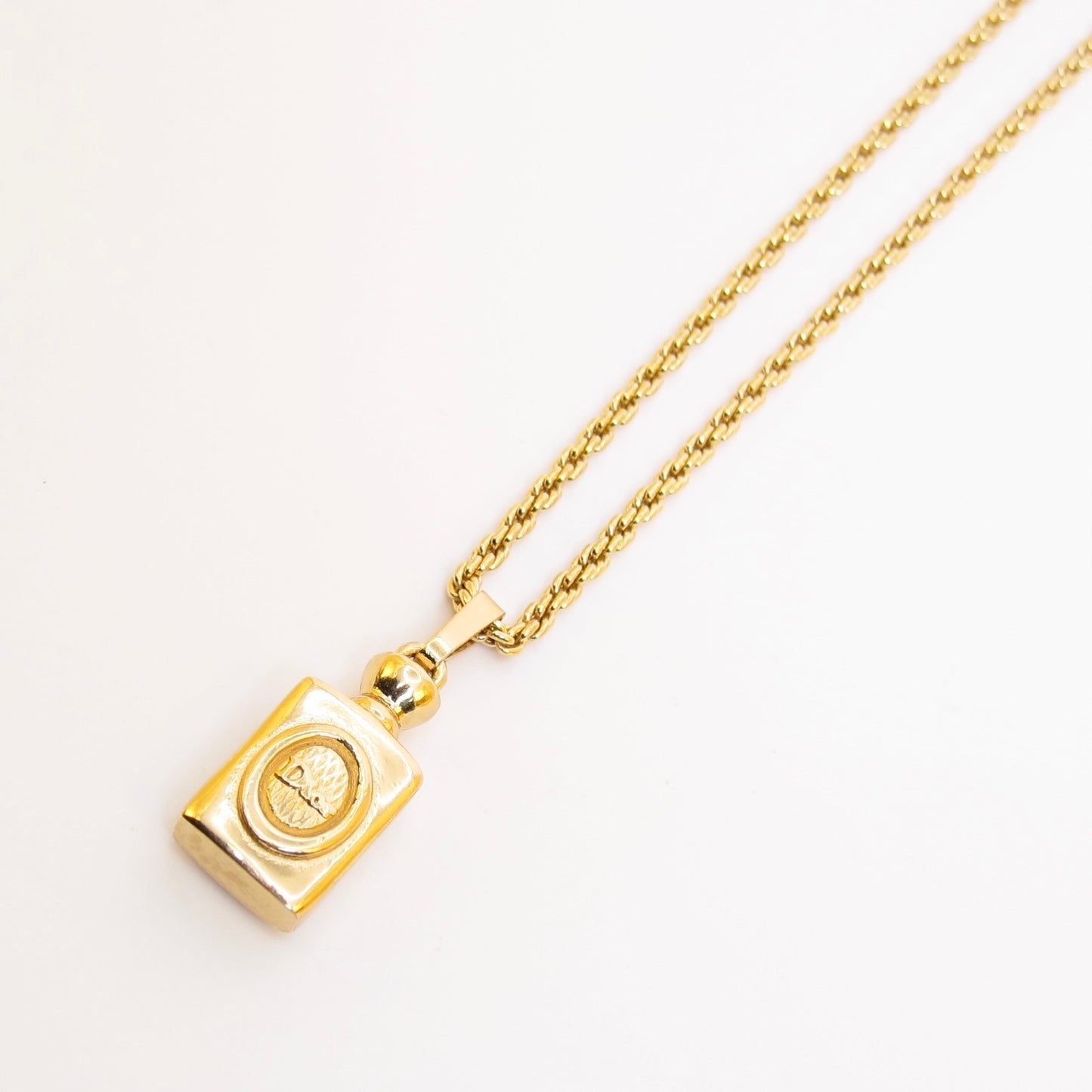 Christian Dior Vintage Perfume Bottle Pendant Golden Necklace