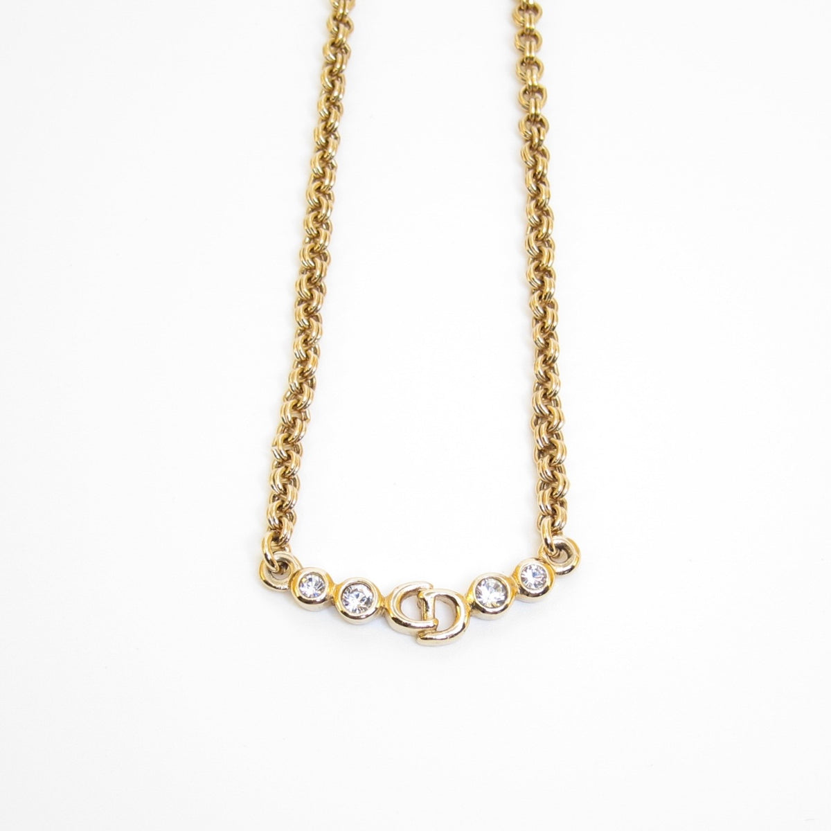 Christian Dior Vintage Rhinestone CD Station Gold-Tone Necklace