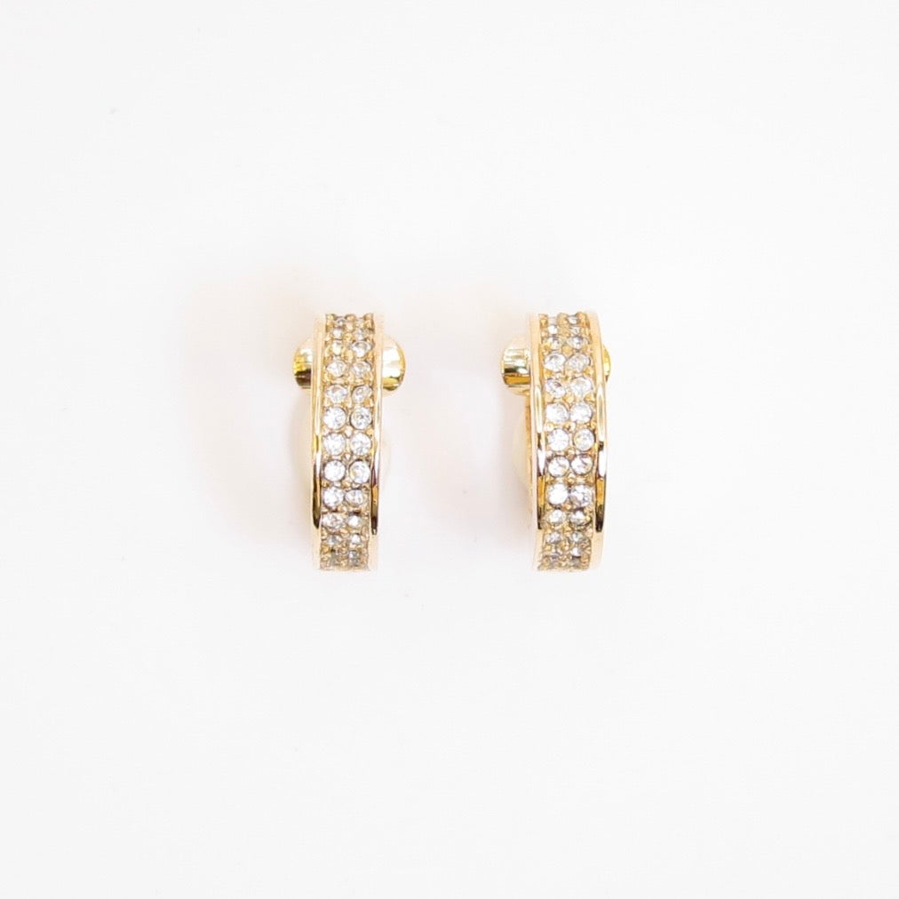 Christian Dior Vintage Rhinestone Golden Clip-on Earrings