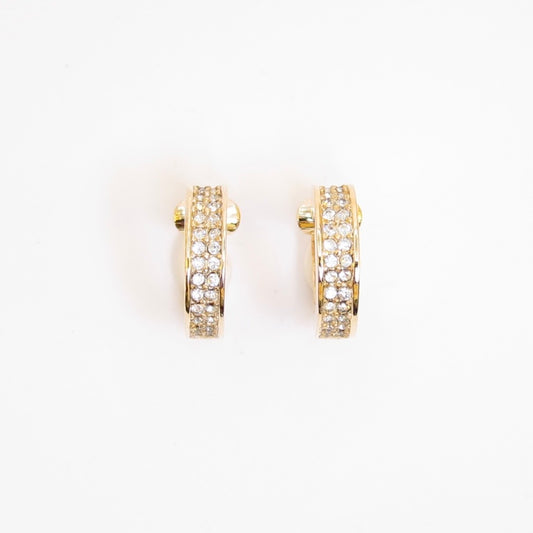 Christian Dior Vintage Rhinestone Golden Clip-on Earrings