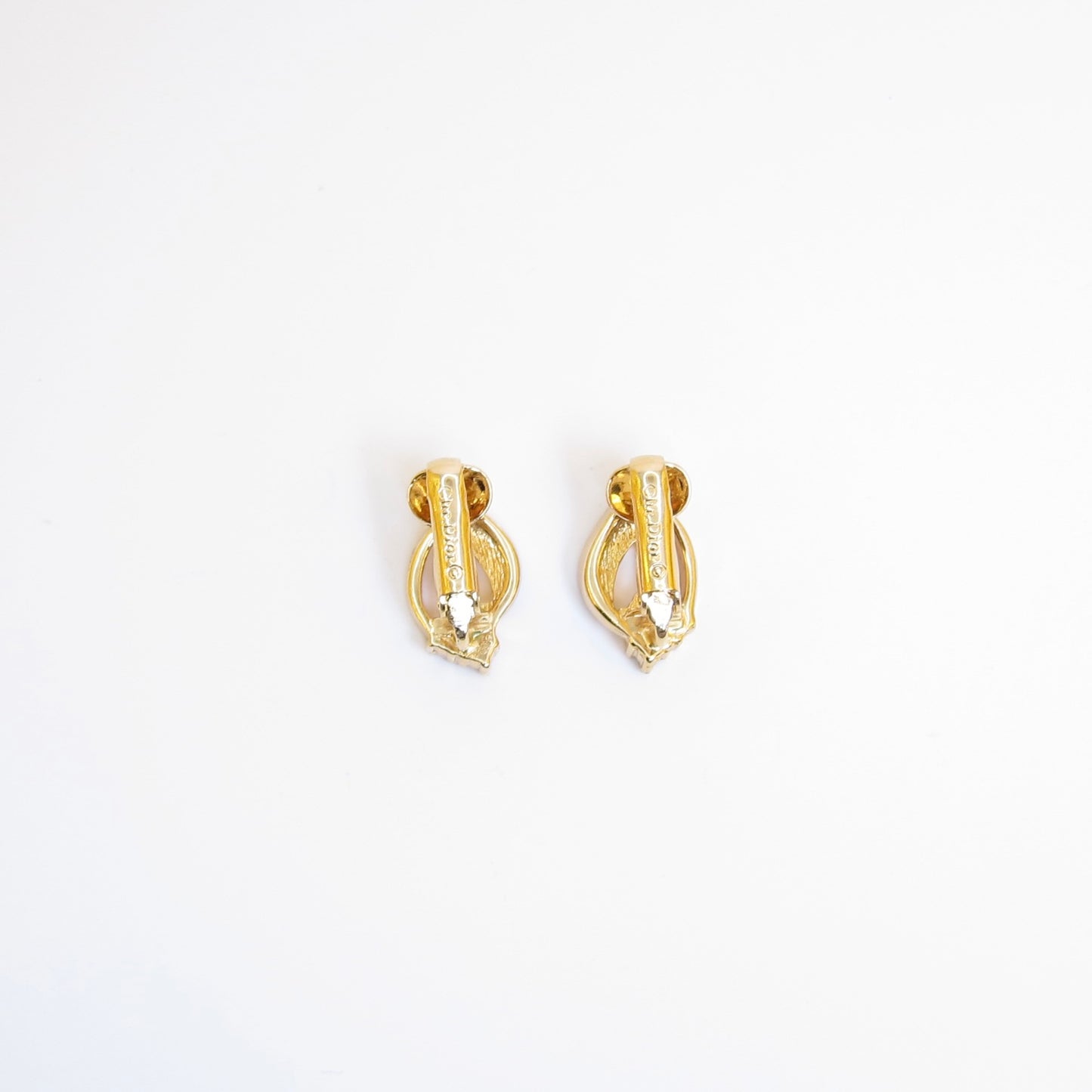 Christian Dior Vintage Stylish Rhinestone Golden Clip-on Earrings