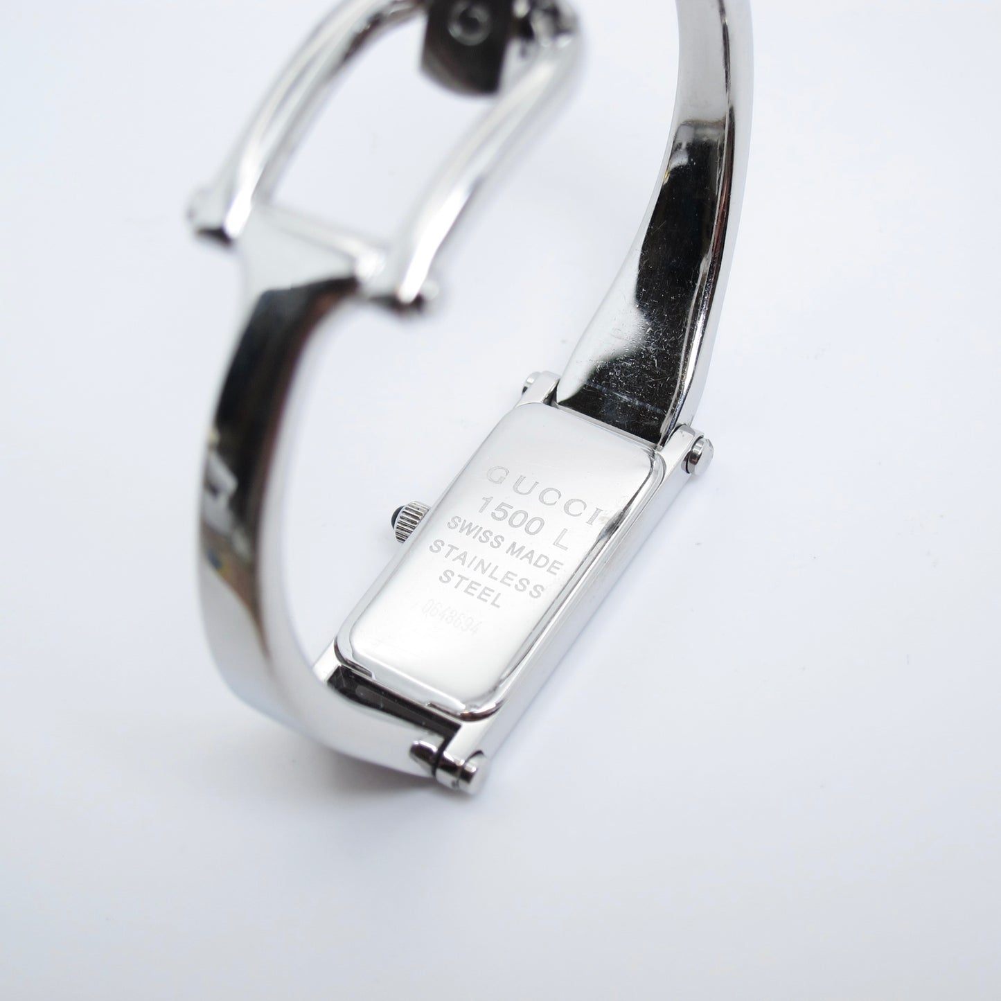 Gucci Vintage Rectangle White Face Silver Bangle Watch