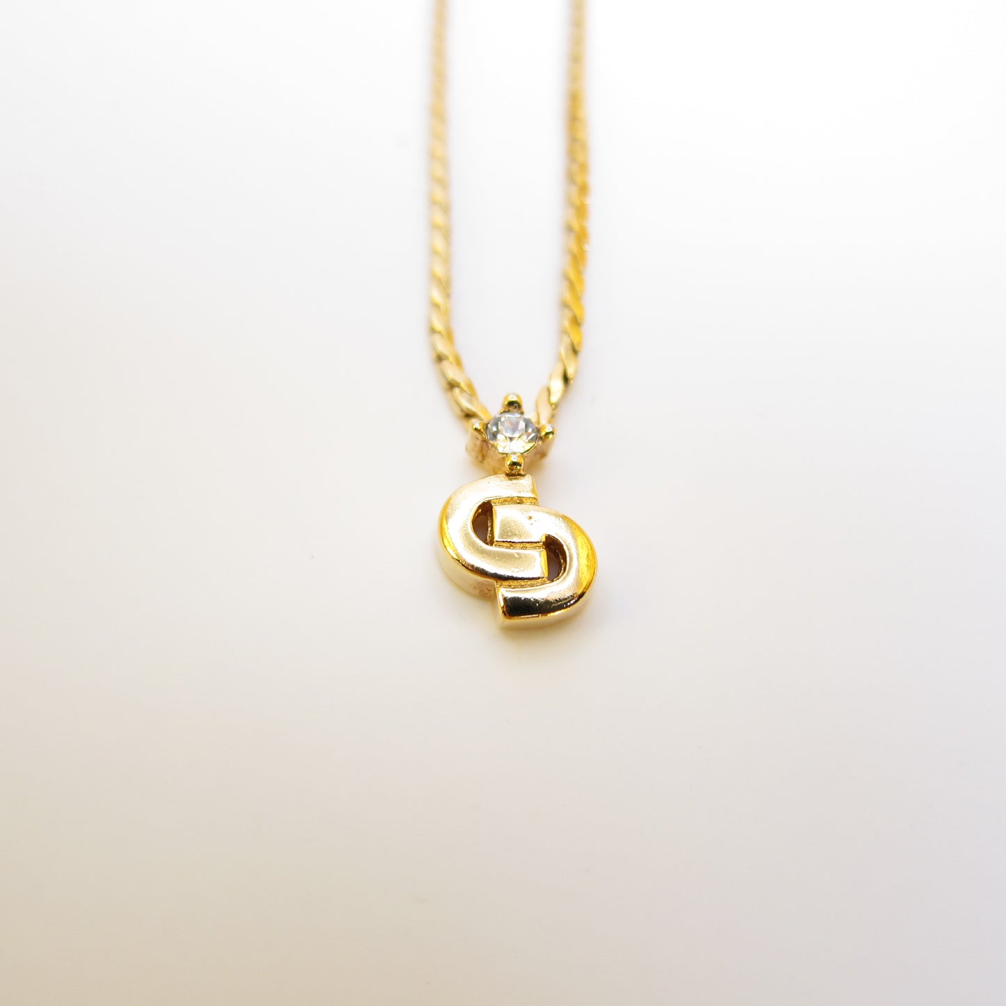 Christian Dior Vintage CD Logo and Rhinestone Golden Necklace