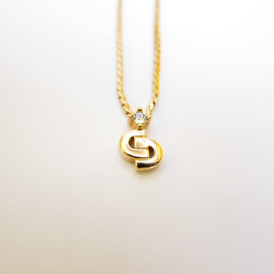 Christian Dior Vintage CD Logo and Rhinestone Golden Necklace