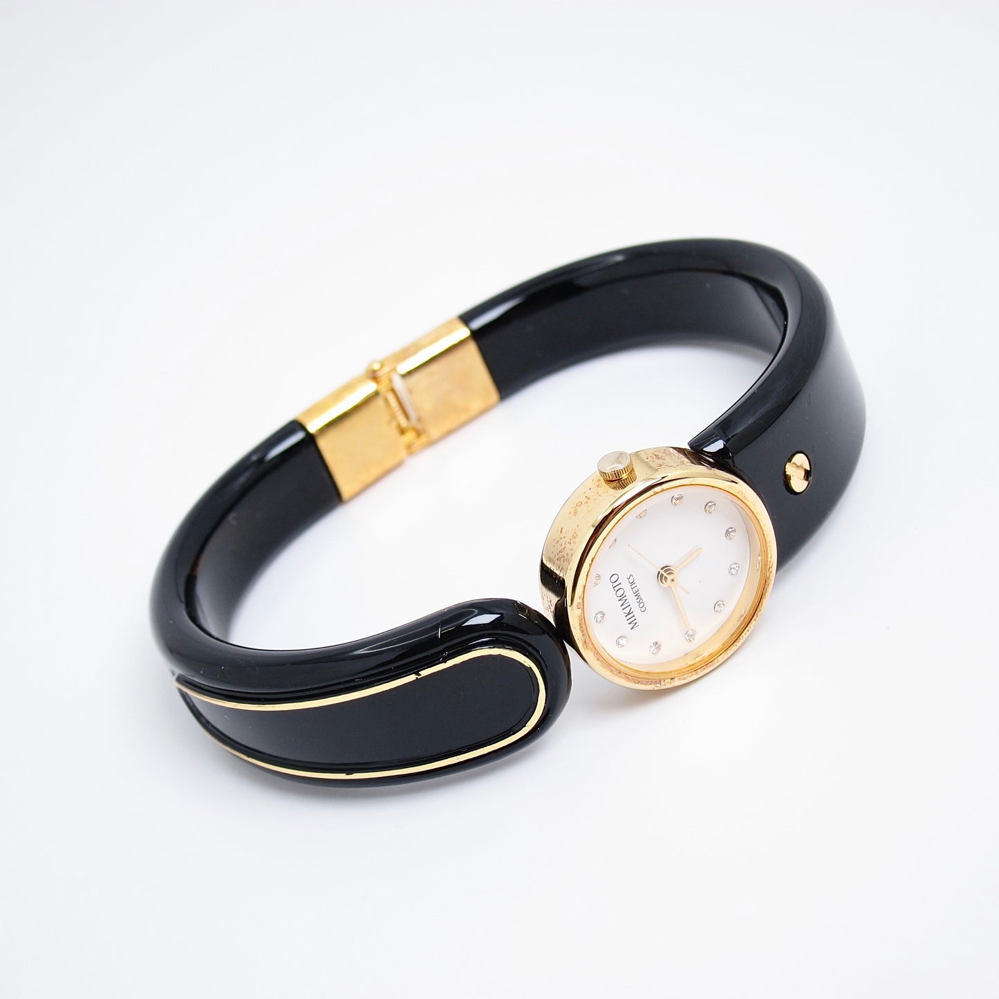Mikimoto Vintage Round White Face with Rhinestone Bangle Watch