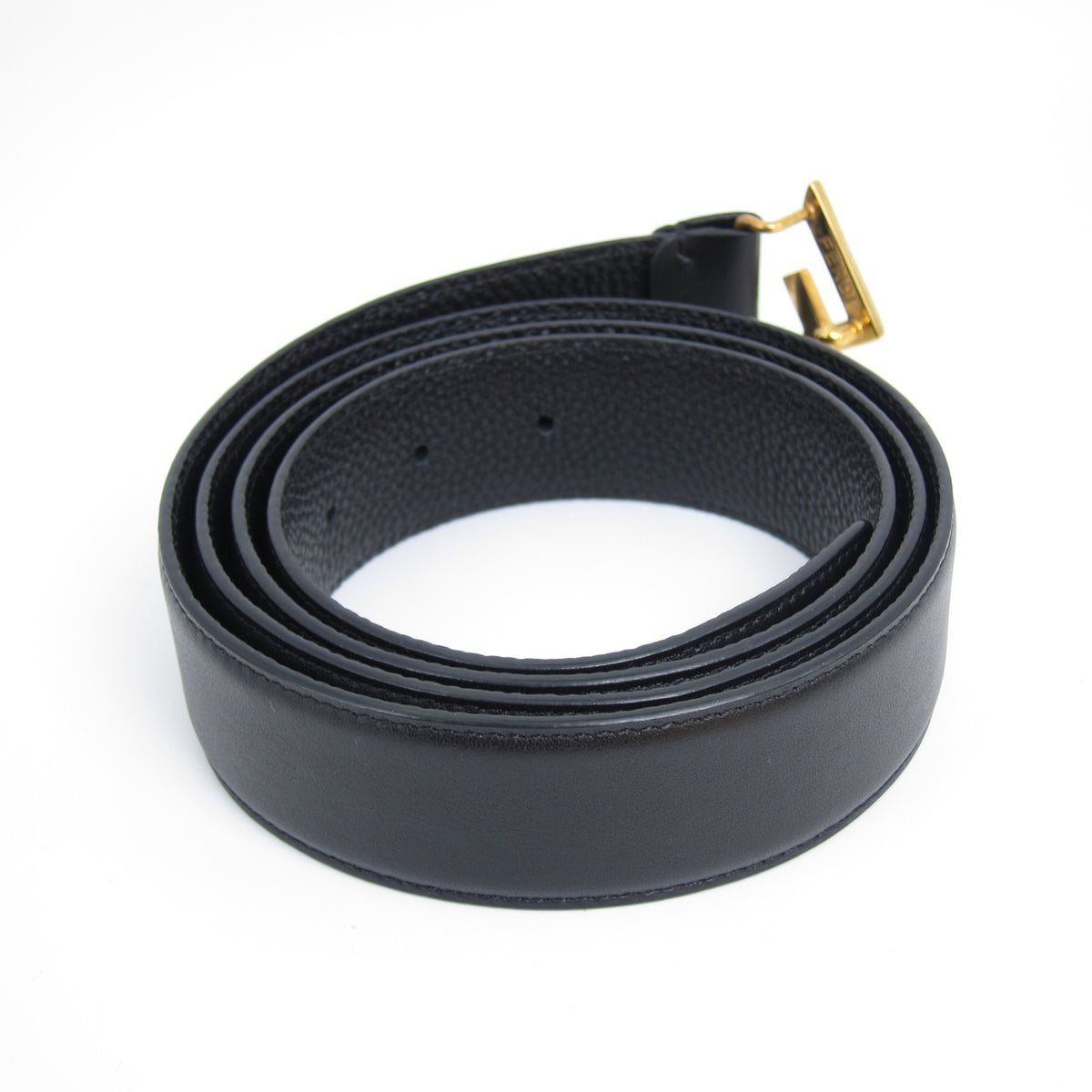 Fendi Vintage F Logo Golden Buckle Black Leather Belt
