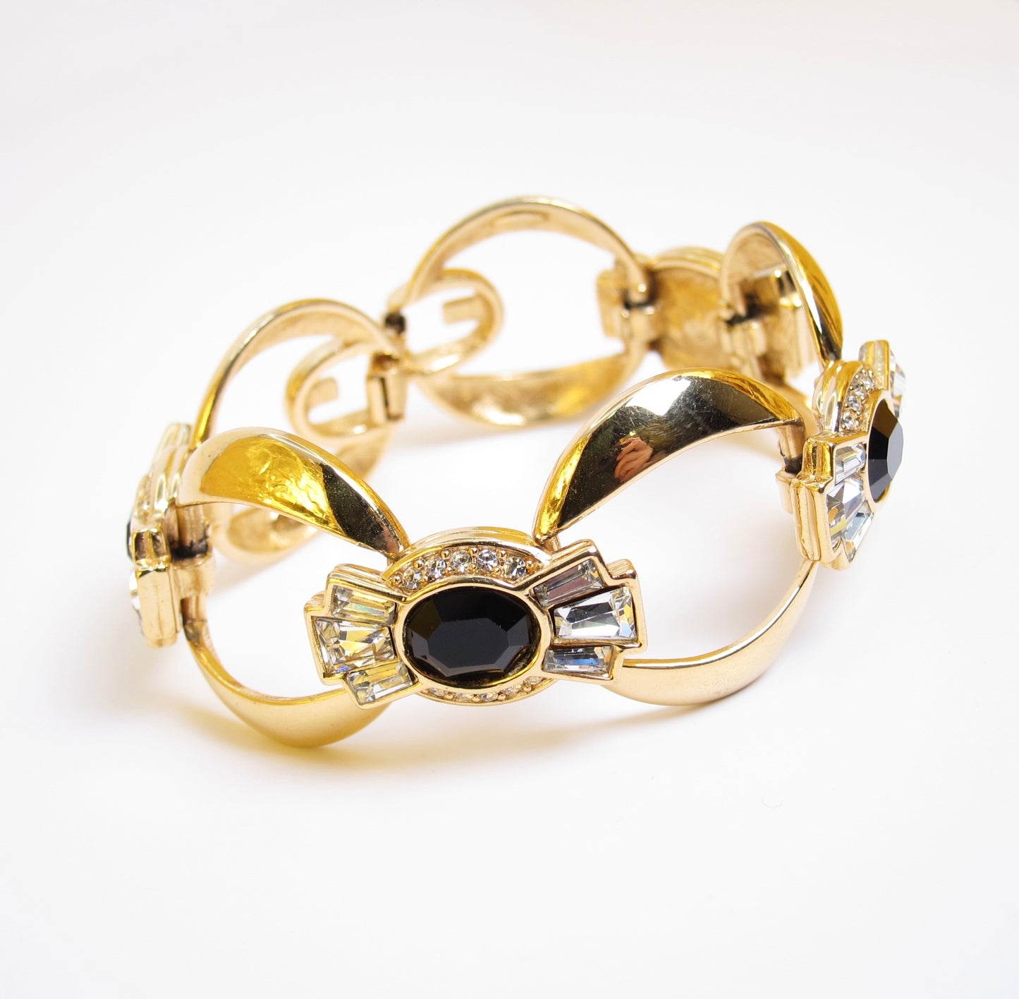 Givenchy Vintage Black Stone and Rhinestone Golden Bracelet