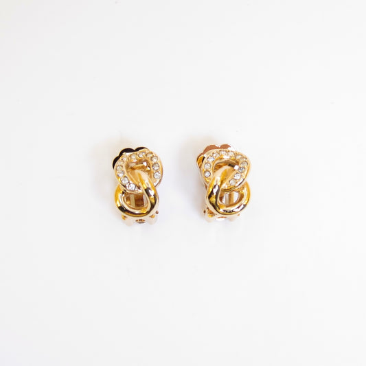 Christian Dior Vintage Rhinestone Link Golden Clip-on Earrings