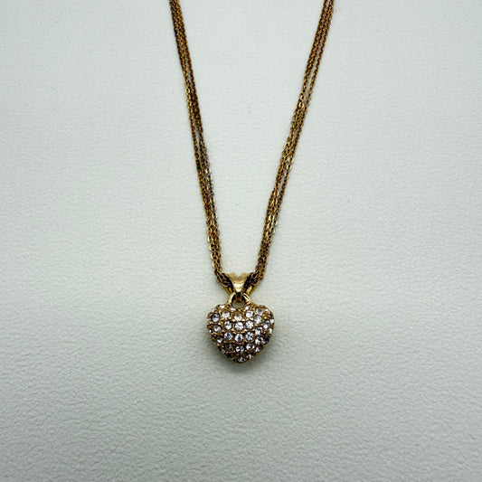 Givenchy Vintage Heart With Rhinestone Pendant 3-Row Golden Necklace