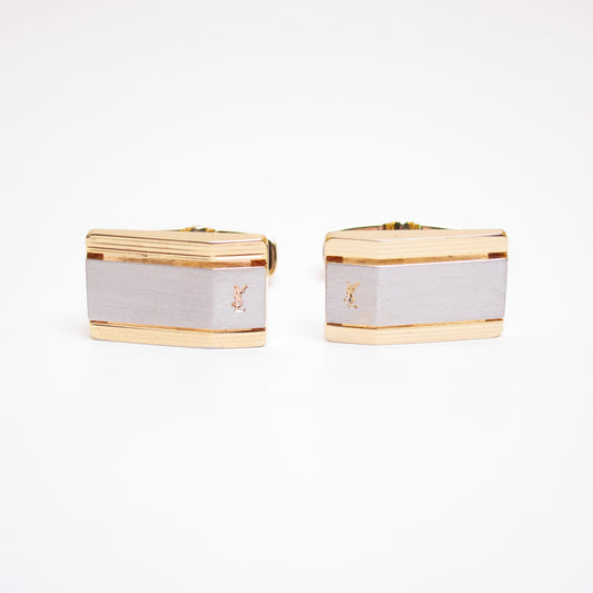 Yves Saint Laurent Vintage YSL Logo Two Tone Cufflinks