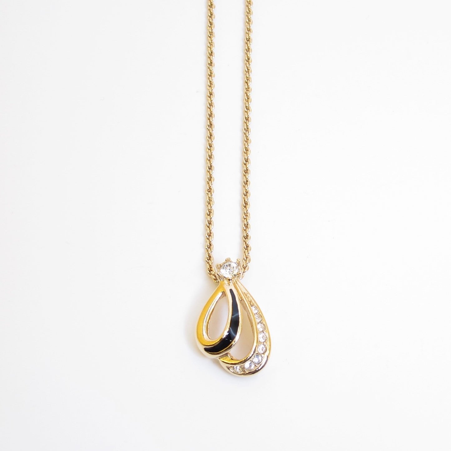 Christian Dior Vintage Stylish Black and Rhinestone Golden Necklace