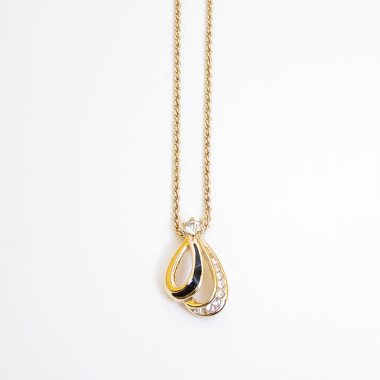 Christian Dior Vintage Stylish Black and Rhinestone Golden Necklace