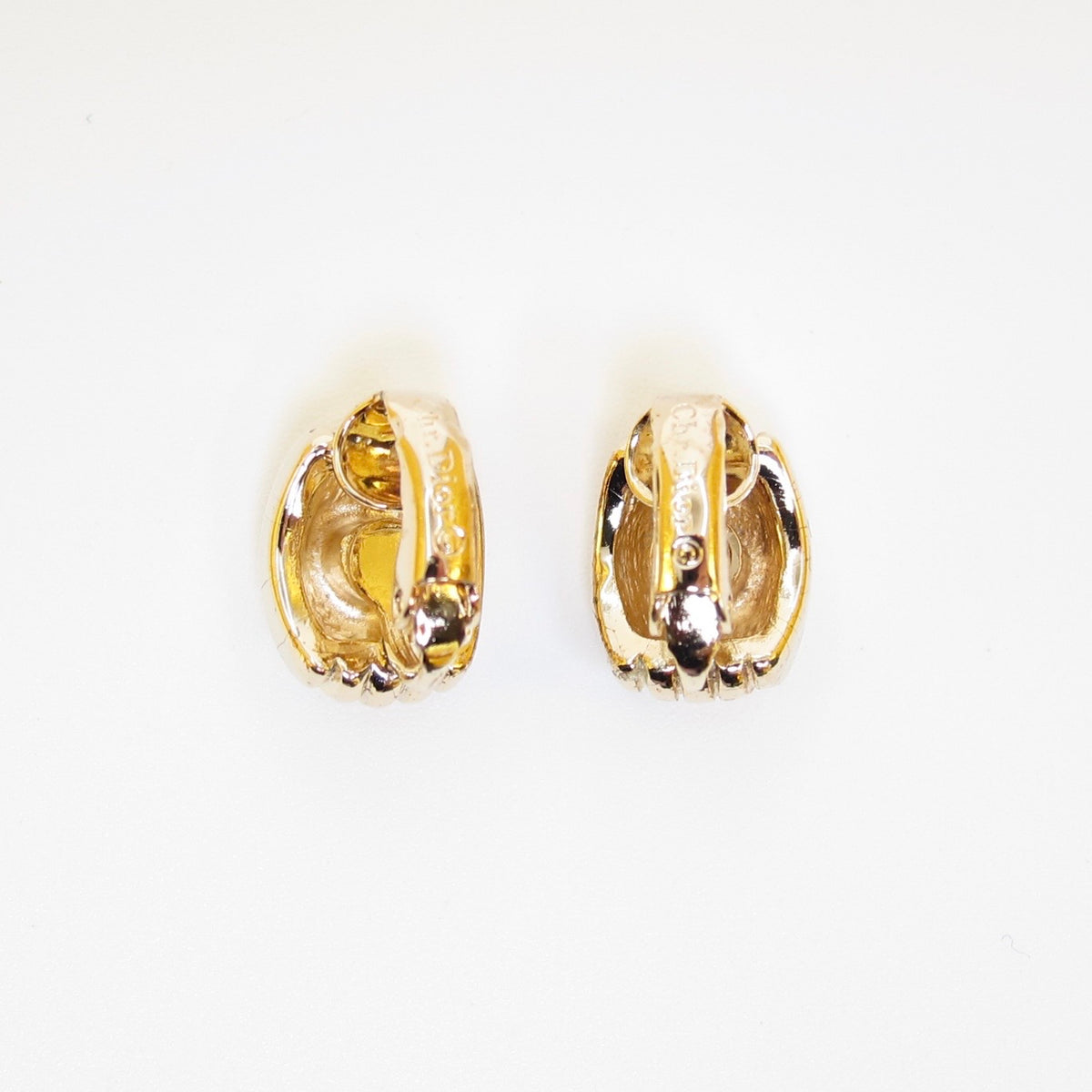 Christian Dior Gold-Tone Ribbed Half-Hoop Clip-On Earrings