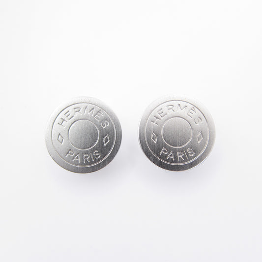 Hermes Vintage Hermes Logo on Round Shape Silver Clip-on Earrings