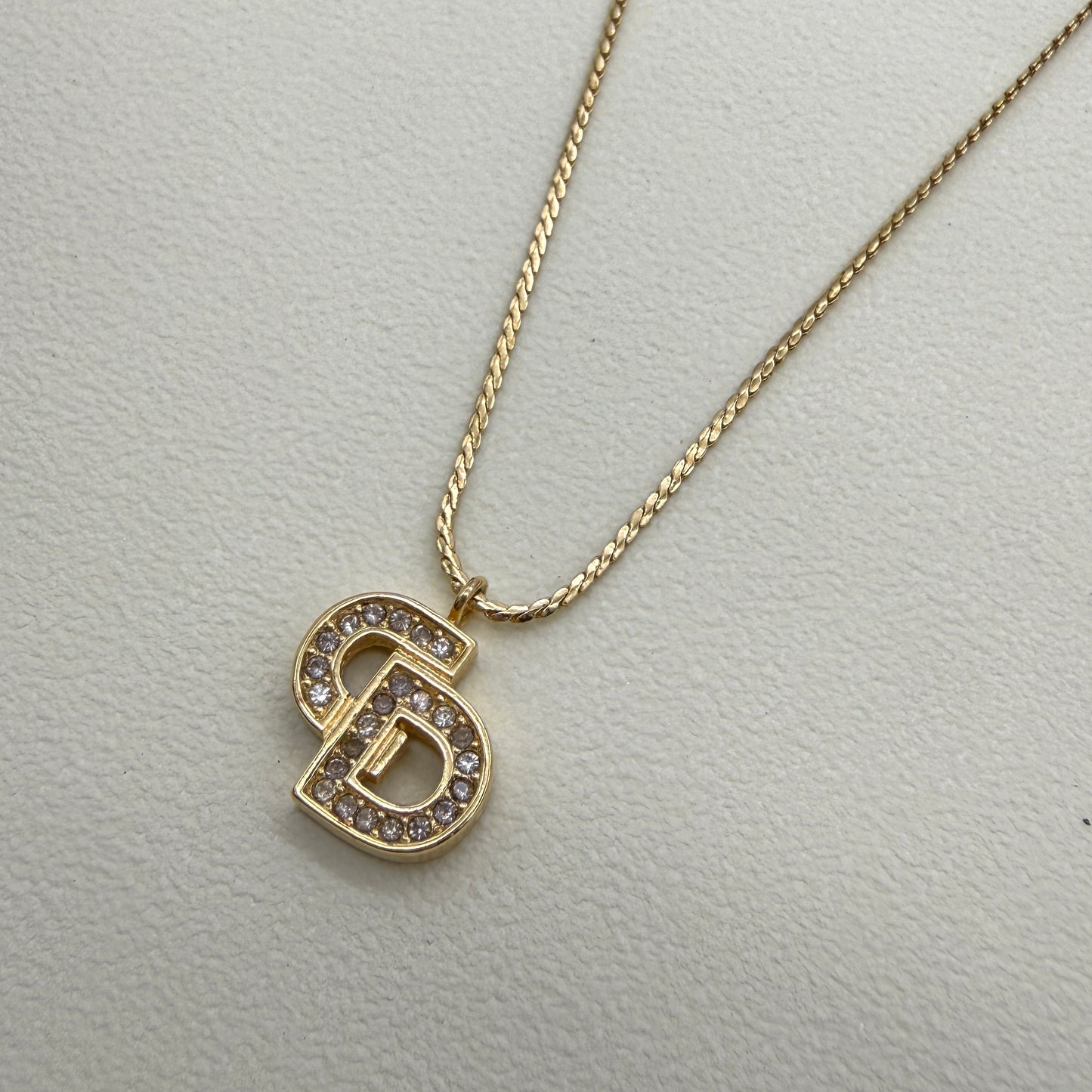 Christian Dior Vintage CD Logo with Rhinestone Golden Necklace