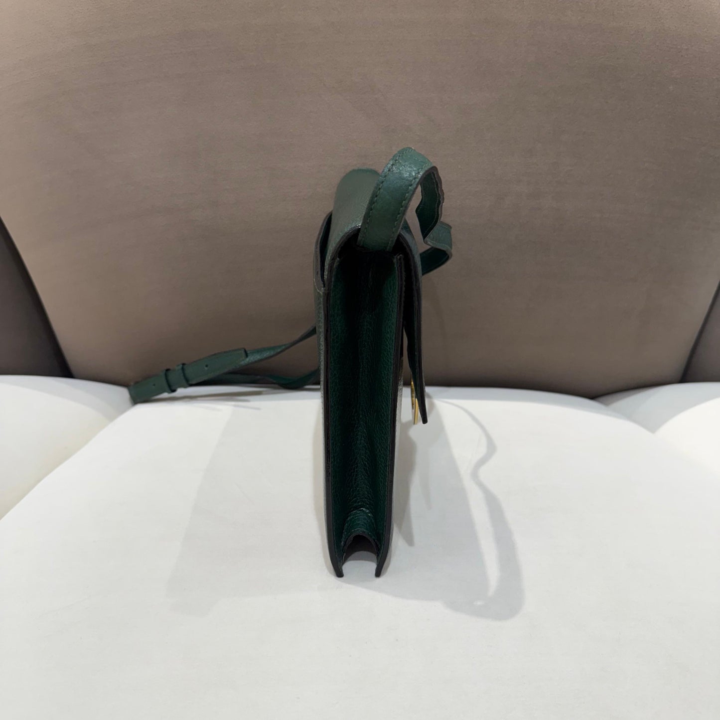 Celine Vintage Circle Logo Forest Green Leather Shoulder Bag