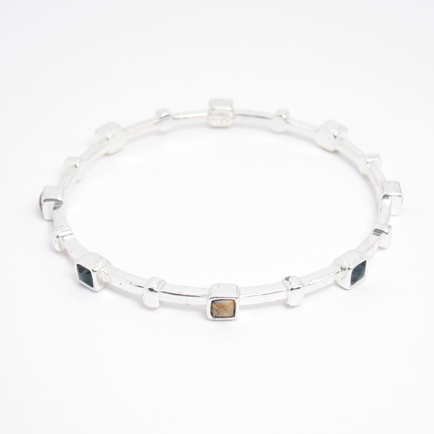 Monet Vintage Two Tone Color Stone Silver Bangle