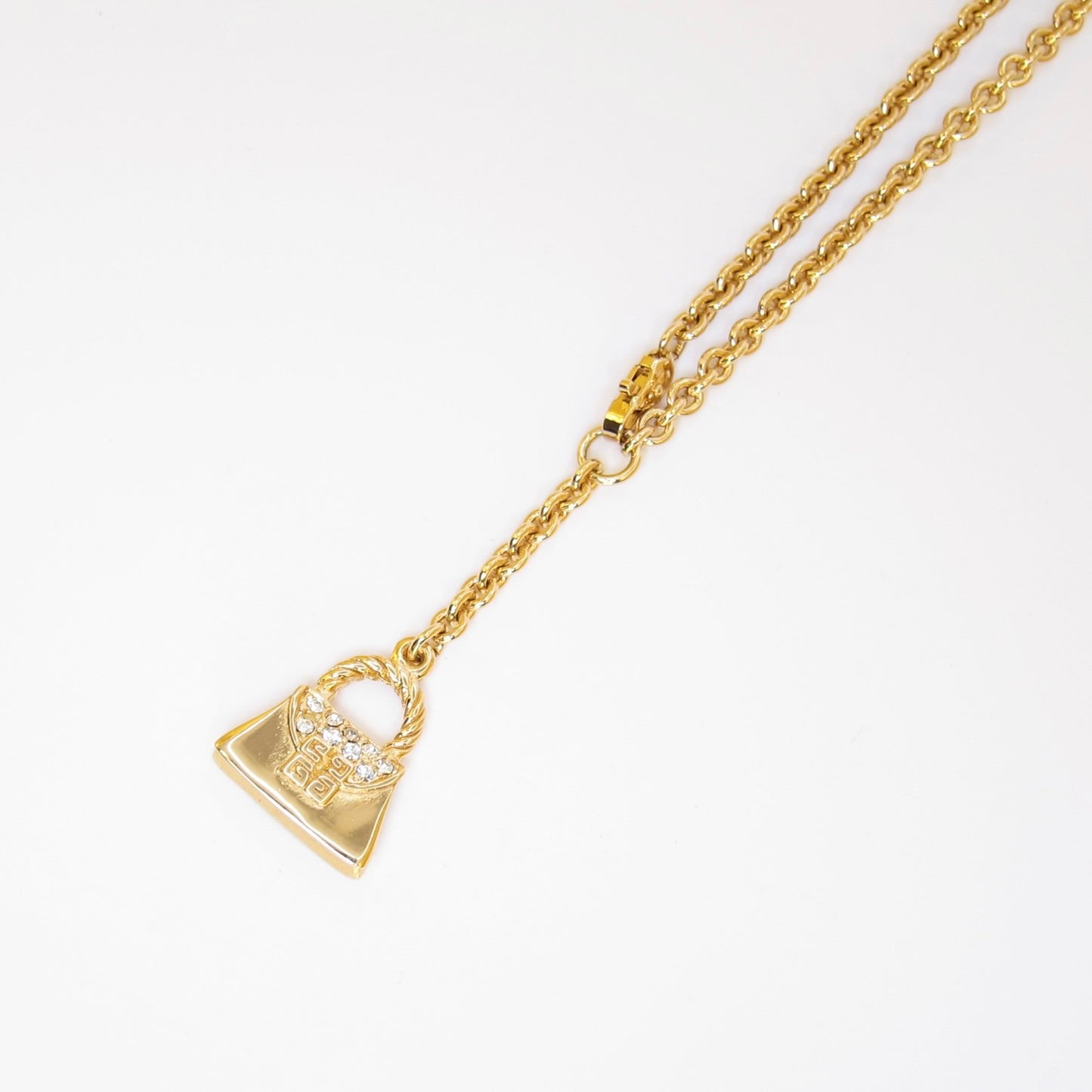 Givenchy Vintage 4G Logo and Rhinestone Handbag Pendant Golden Y-Necklace