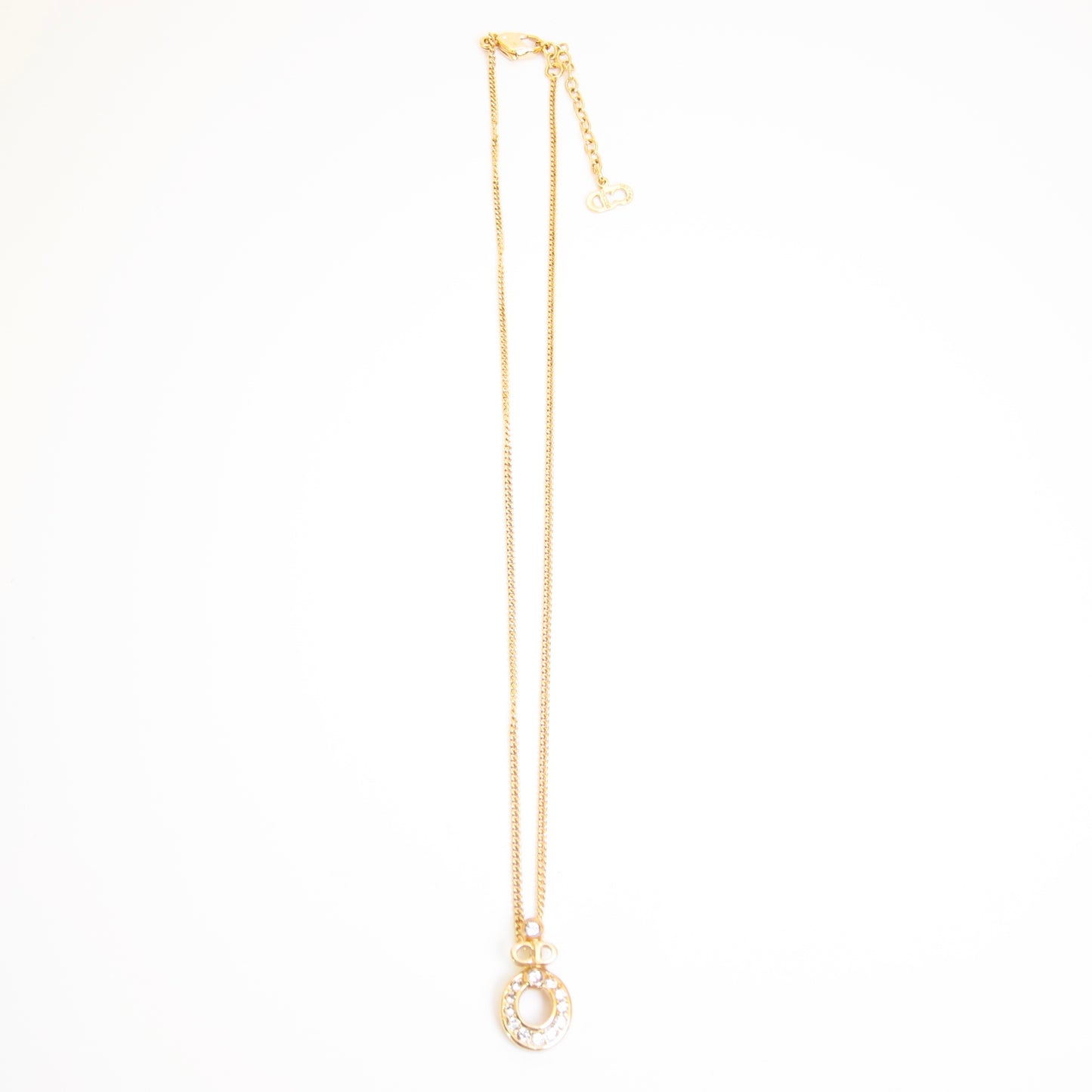 Christian Dior Vintage CD Logo and Circle with Rhinestone Golden Necklace