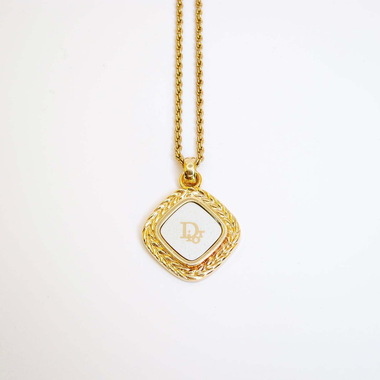 Christian Dior Vintage Dior Logo on Rhombus Silver and Golden Necklace