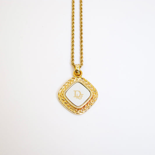 Christian Dior Vintage Dior Logo on Rhombus Silver and Golden Necklace