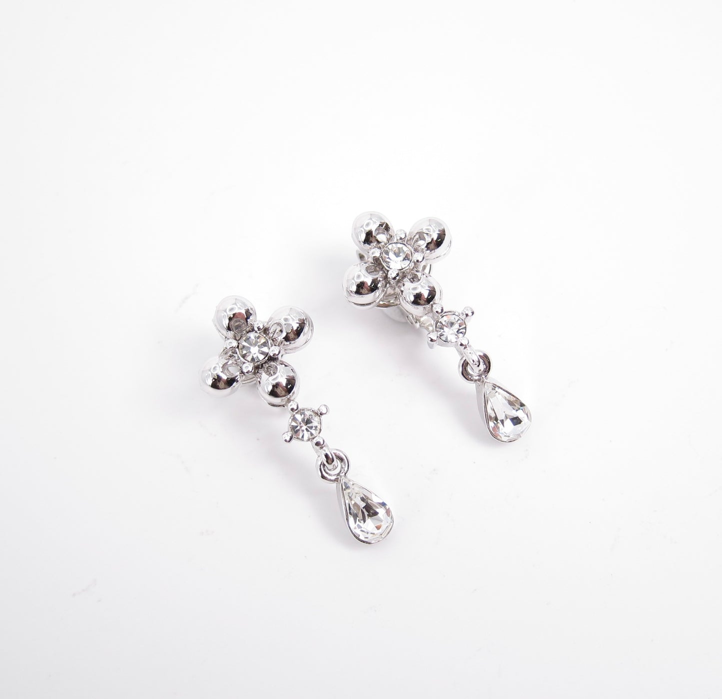 Nina Ricci Vintage Swing Rhinestone Silver Clip-on Earrings