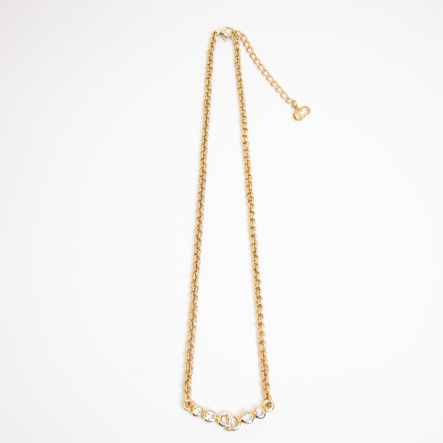 Christian Dior Vintage CD Logo and Rhinestone Golden Necklace