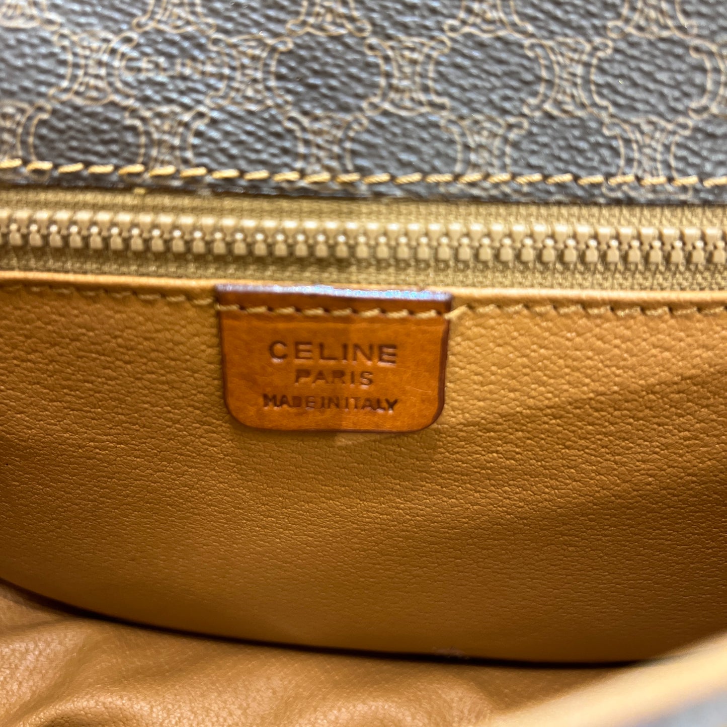 Celine Vintage Brown Macadam Pattern Canvas Folco Shoulder Bag