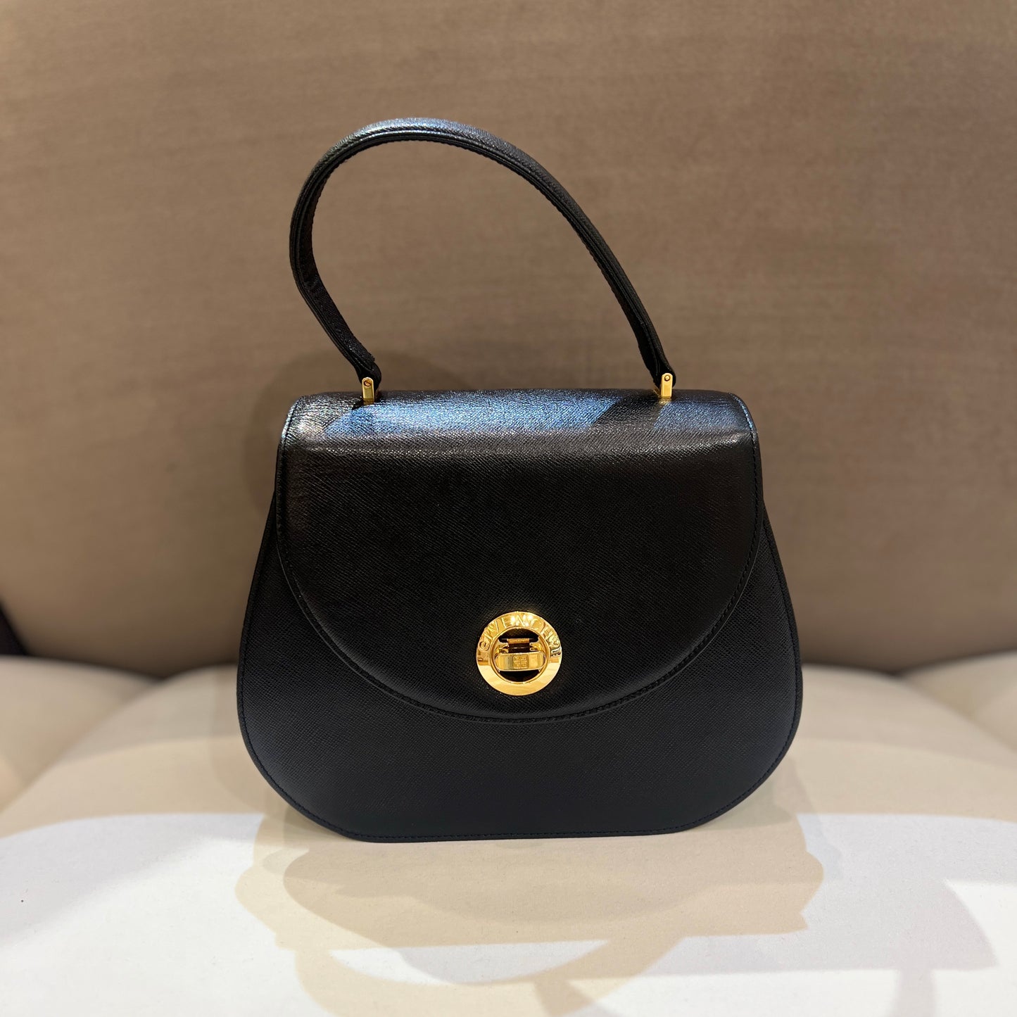 Givenchy Vintage Golden Turn Lock Black Leather Shoulder Bag