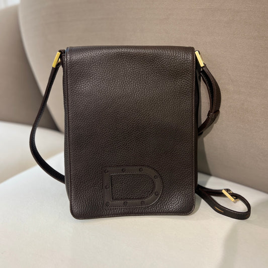 Delvaux Vintage Leather D Logo Dark Brown Leather Shoulder Bag