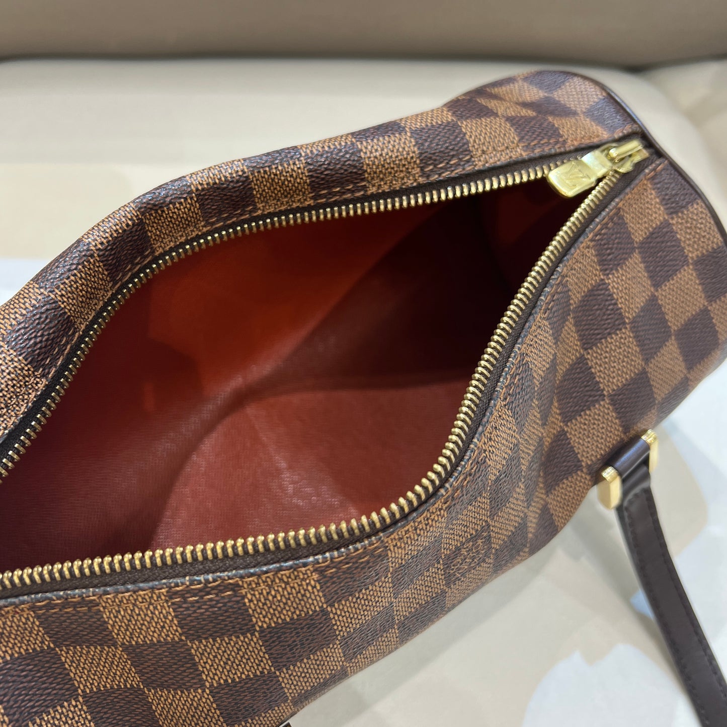 Louis Vuitton Vintage Damier Papillon With Gold Buckle Brown Color Handbag