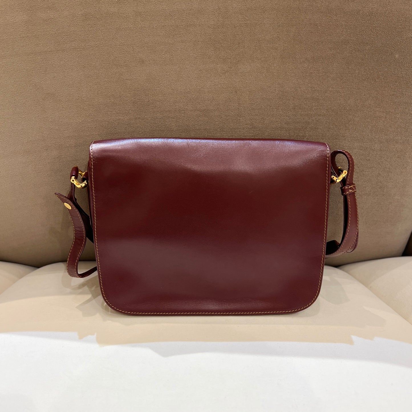 Cartier Vintage Burgundy Must Line Leather Shoulder Bag