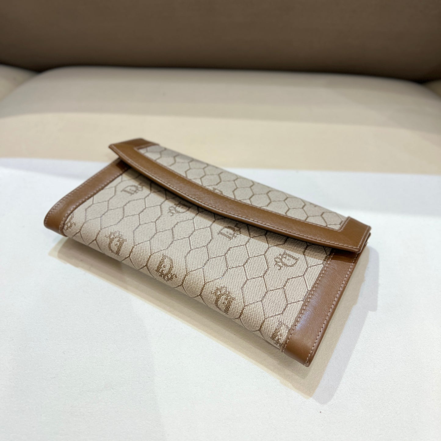 Christian Dior Vintage Brown Honeycomb Mini Pouch