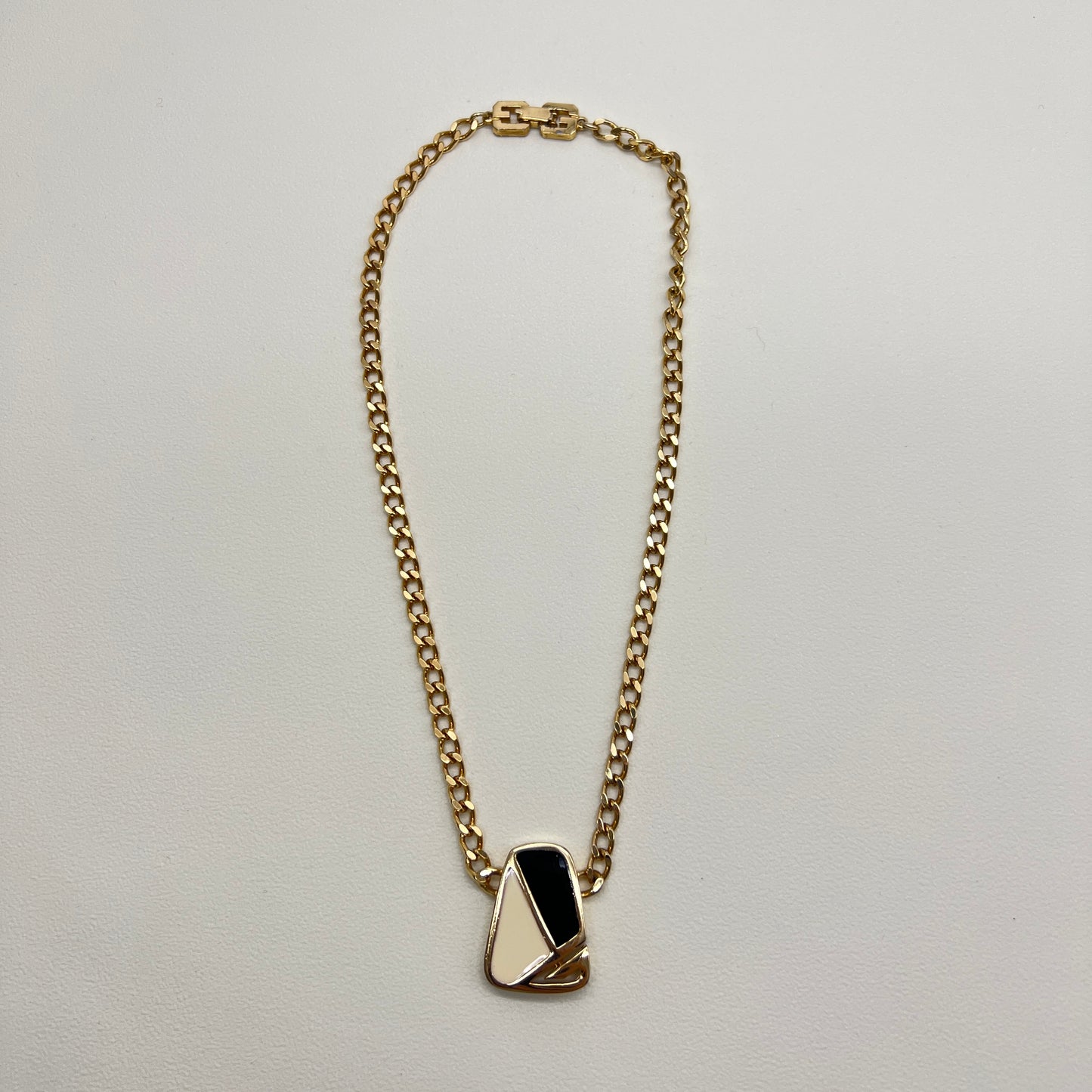 Givenchy Vintage G Logo Black and White Pendant Golden Necklace
