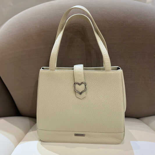 Yves Saint Laurent Vintage Silver Heart Buckle White Embossed Leather Shoulder Bag