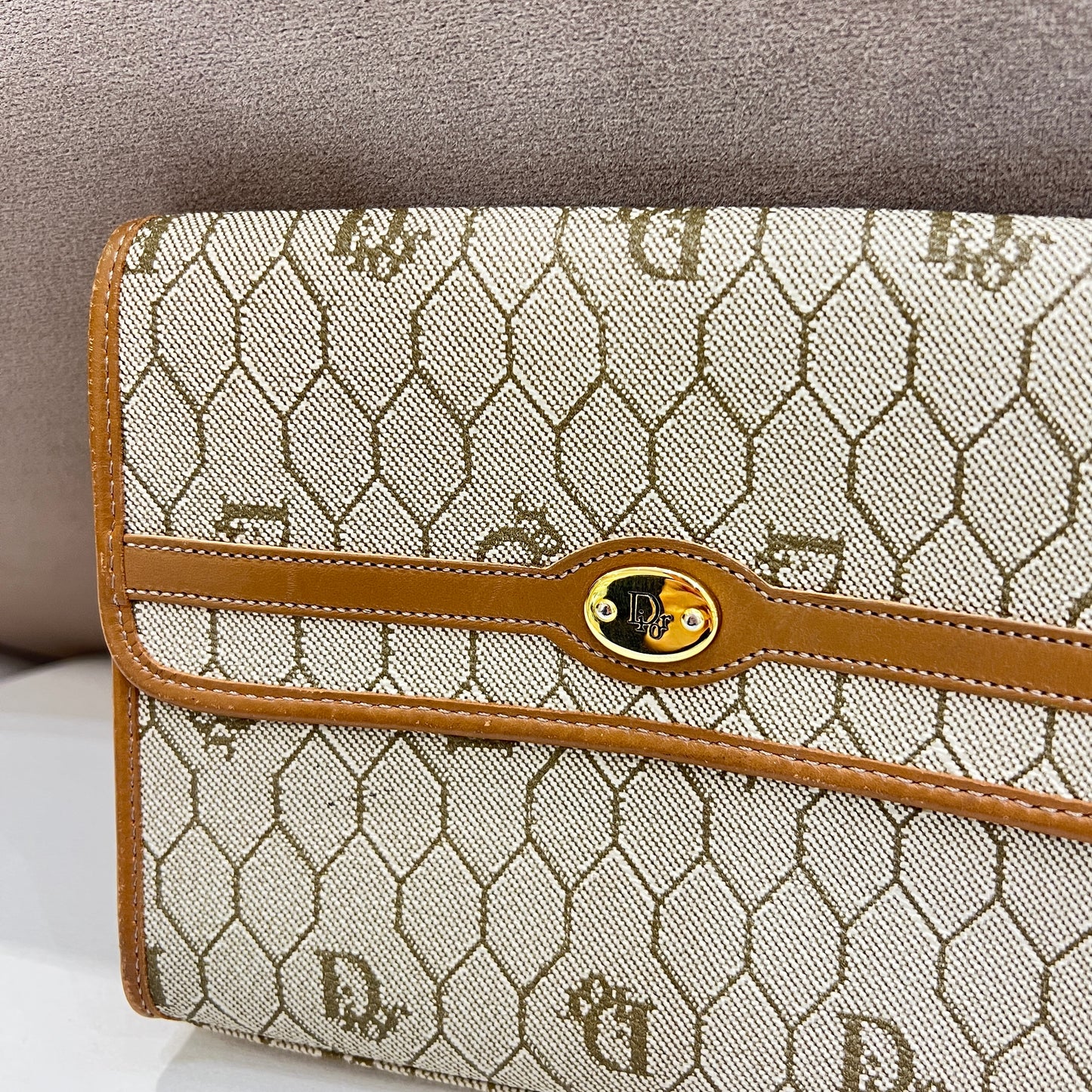 Christian Dior Vintage Light Brown Honeycomb Pouch