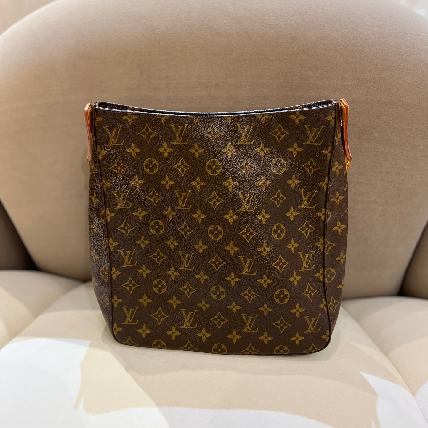 Louis Vuitton Vintage Brown Color Monogram Looping Shoulder Bag In Gm Size