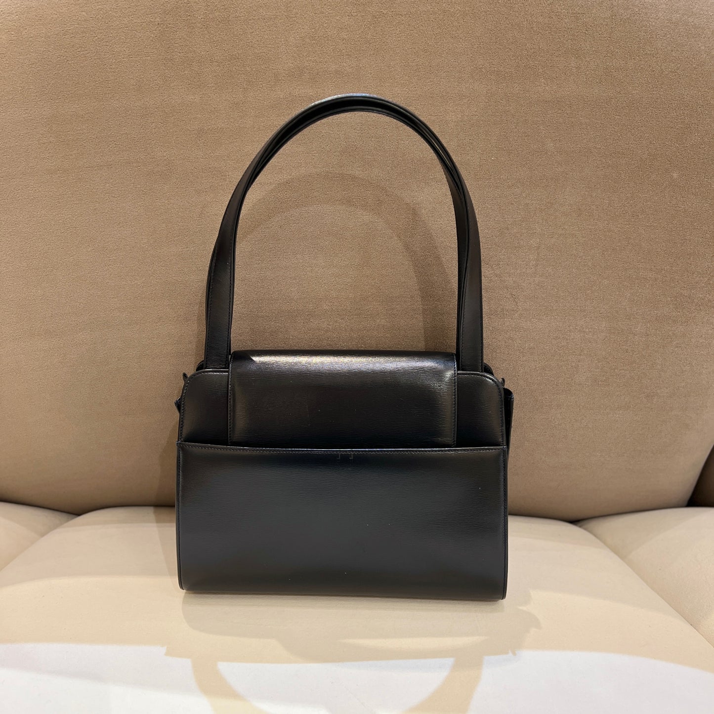 Cartier Vintage Sapphire Black Leather Top Handle Handbag