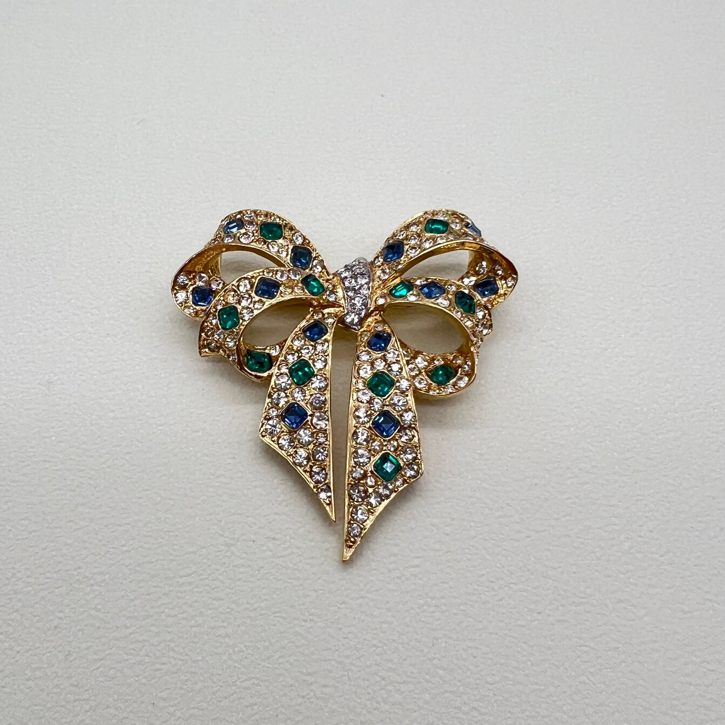 Nina Ricci Vintage Ribbon Motif with Multi Color Stone Golden Brooch