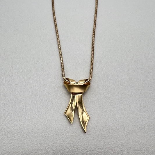 Givenchy Vintage Ribbon Motif Pendant Golden Necklace